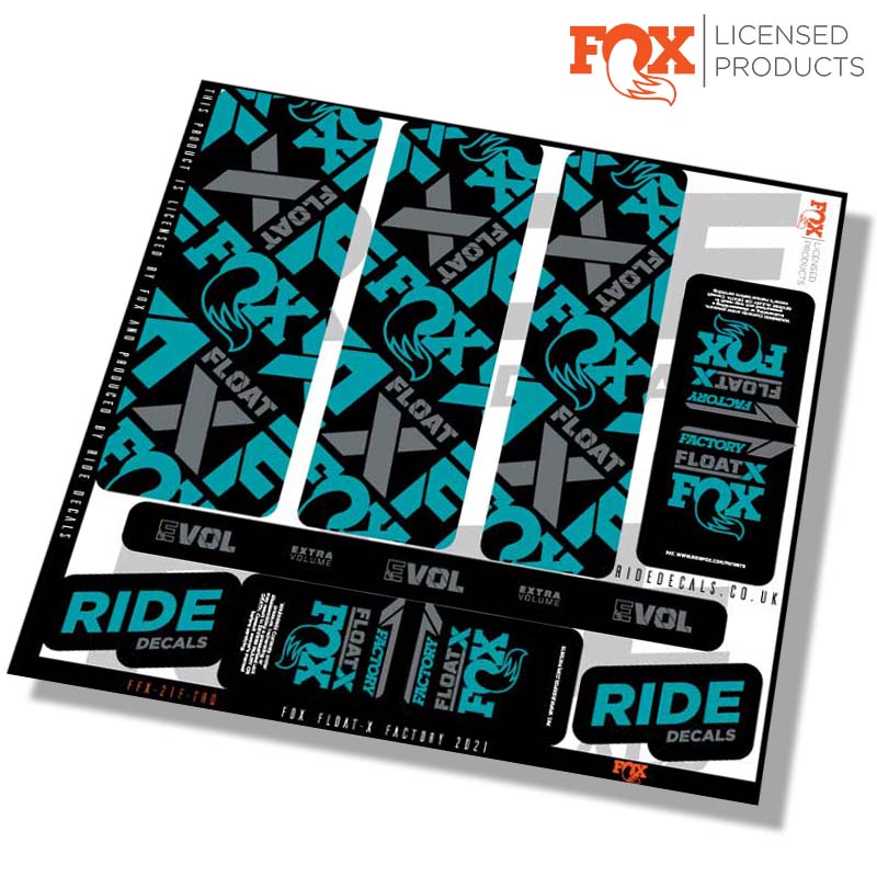 Fox Float-X Factory shock decals- turq- ride decals
