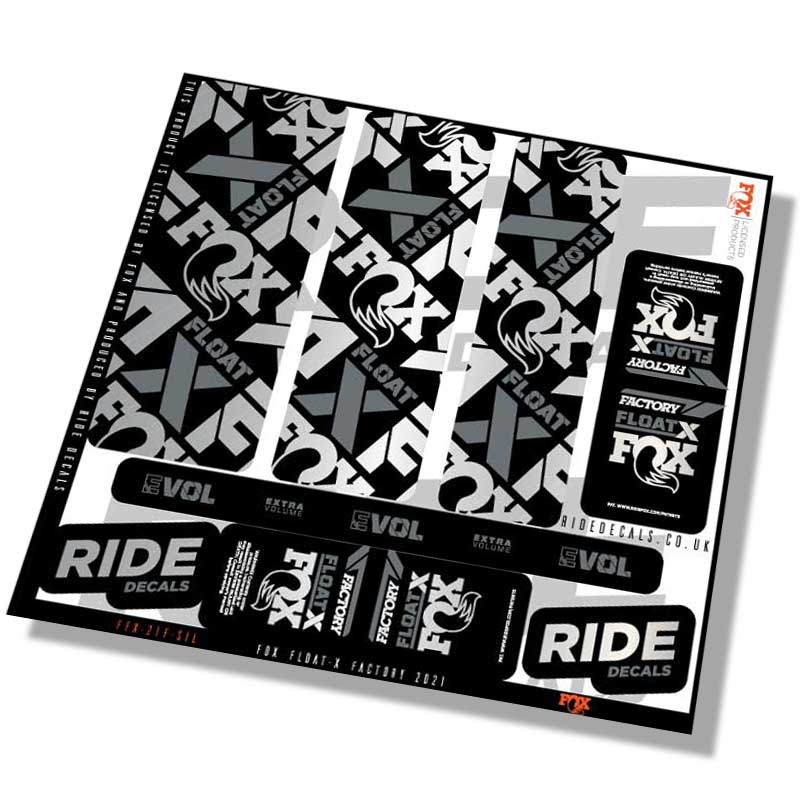 Fox Float-X Factory shock decals- silver- ride decals