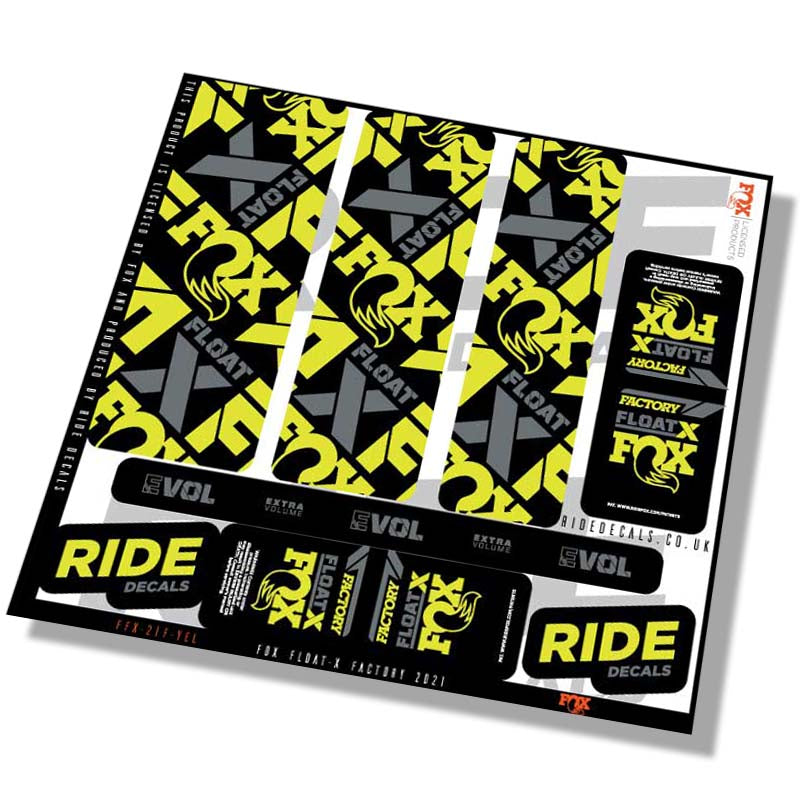 Fox Float-X Factory shock decals- yellow- ride decals