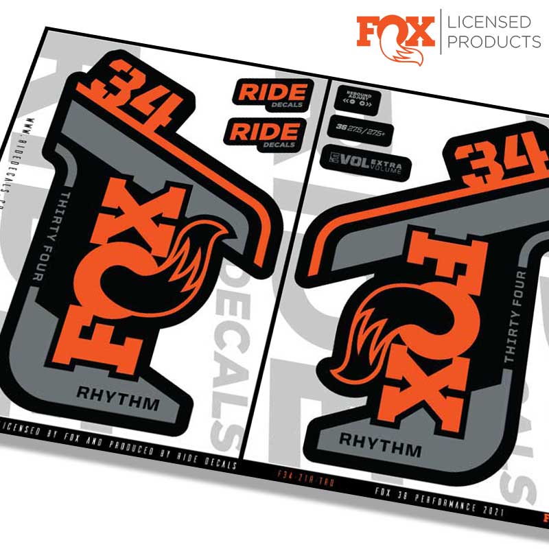 Fox 34 Rhythm fork decals- orange- ride decals
