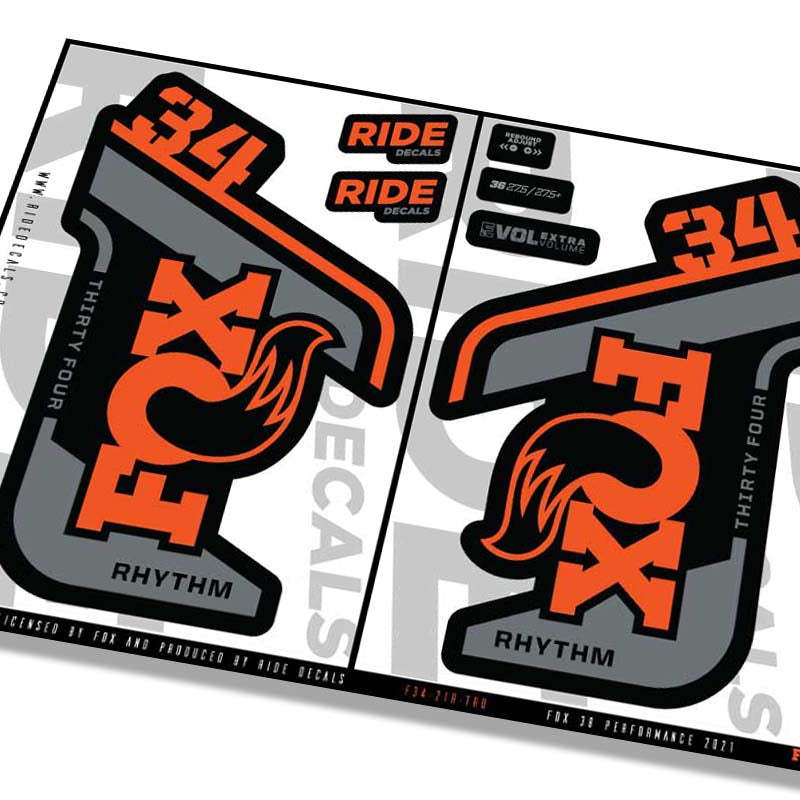 Fox 34 Rhythm fork decals- orange- ride decals