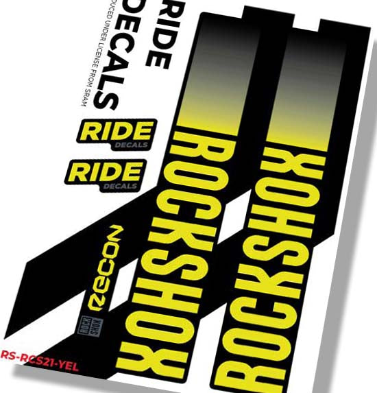 Yellow RockShox Recon Silver Boost Decals Fork Stickers