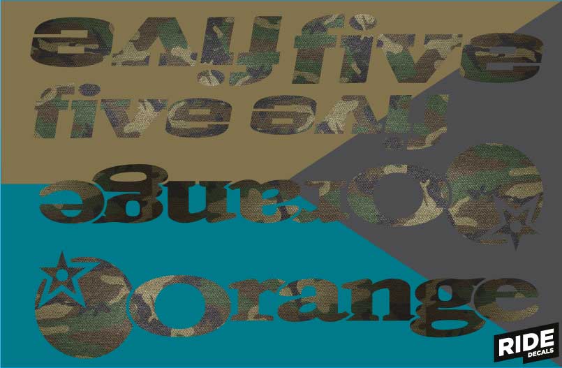 Orange Five Decal Kits, Camo, Ride Decals, Made in the UK