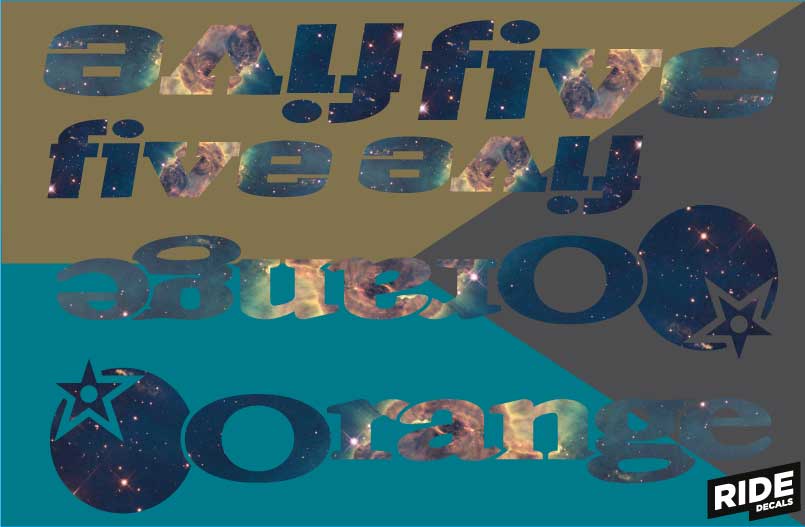 Orange Five Decal Kits, Nebula/Galaxy, Ride Decals, Made in the UK