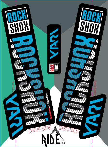 RockShox Yari Fork Decal Kit – 2018 Model – Stealth Black – OEM Style Graphics