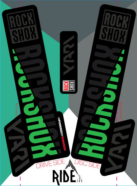 rockshox yari 2018 stickers stealth green, decal kit