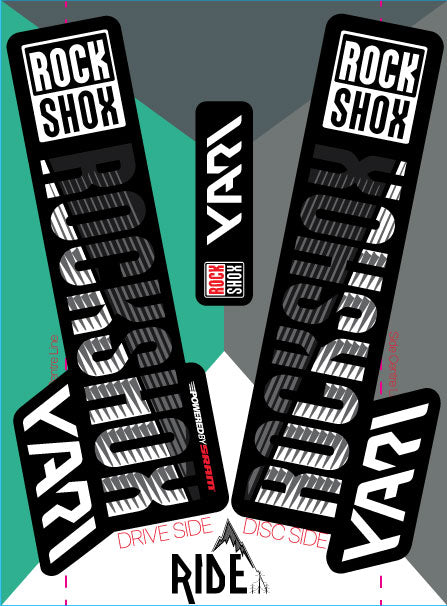 rockshox yari 2018 stickers black and white, decal kit